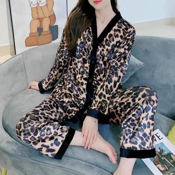 Дамска сатенена пижама с панталон Леопард 2XL Леопард Leopard -1000 фото